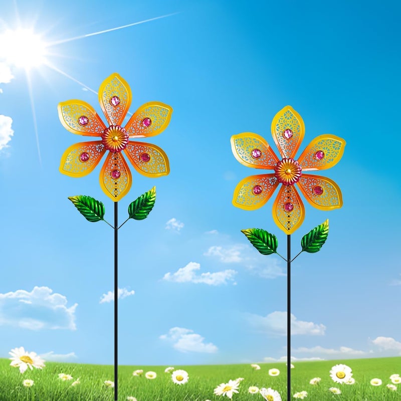 Senflame ​Garden Wind Spinners & ​Metal Wind Sculptures - ​Outdoor Windmill Decor with Vibrant Yellow, ​Yard Art for Patio Lawn Garden Ornament, Dynamic ​Wind Spinner Sculpture for Landscape Decor - Image 1